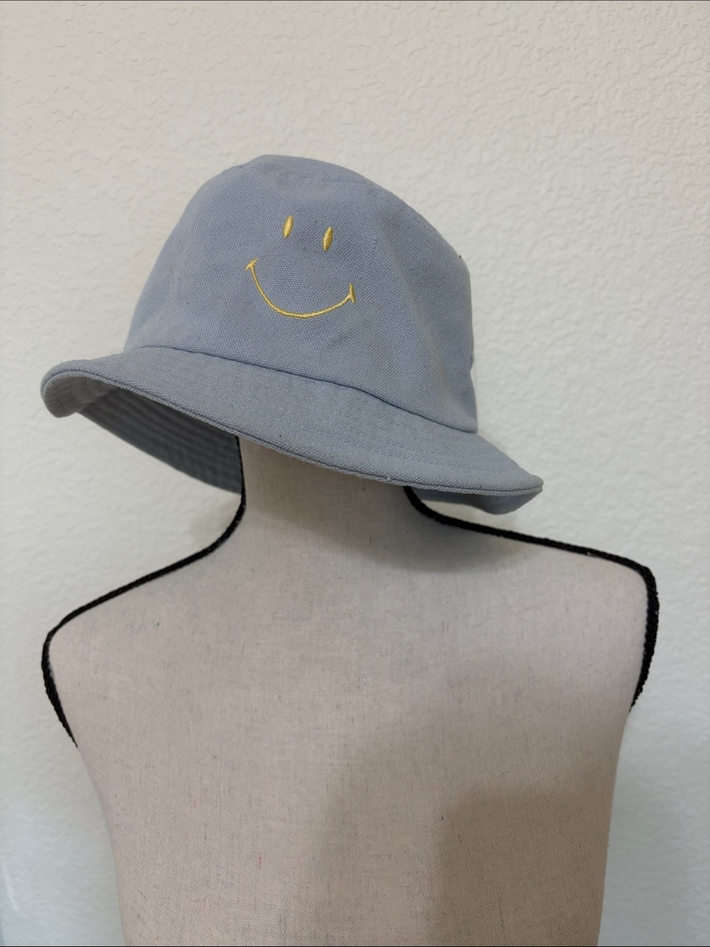 Pacsun Light Blue Smile Embroidered Bucket Hat